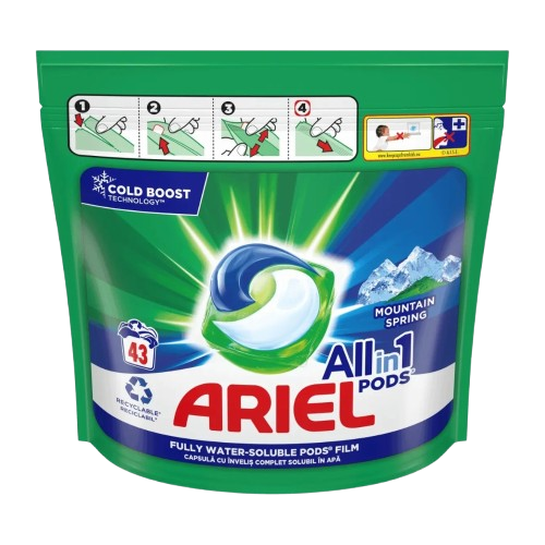Ariel All-in-1 PODS Mountain Spring – Detergent Capsule, 43 Bucăți