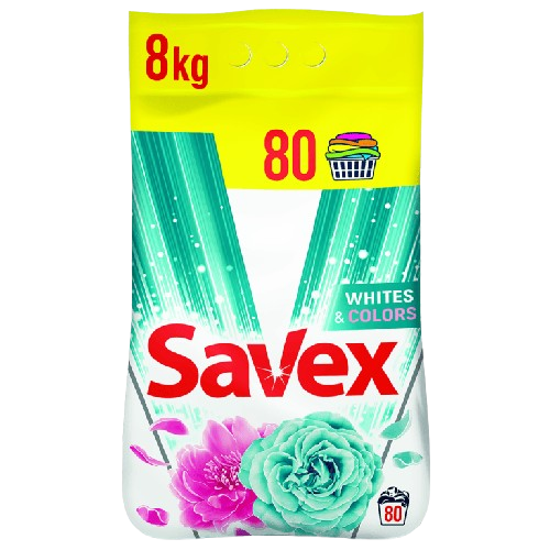 Savex Whites & Colors – Detergent pudră 8kg (80 spălări)