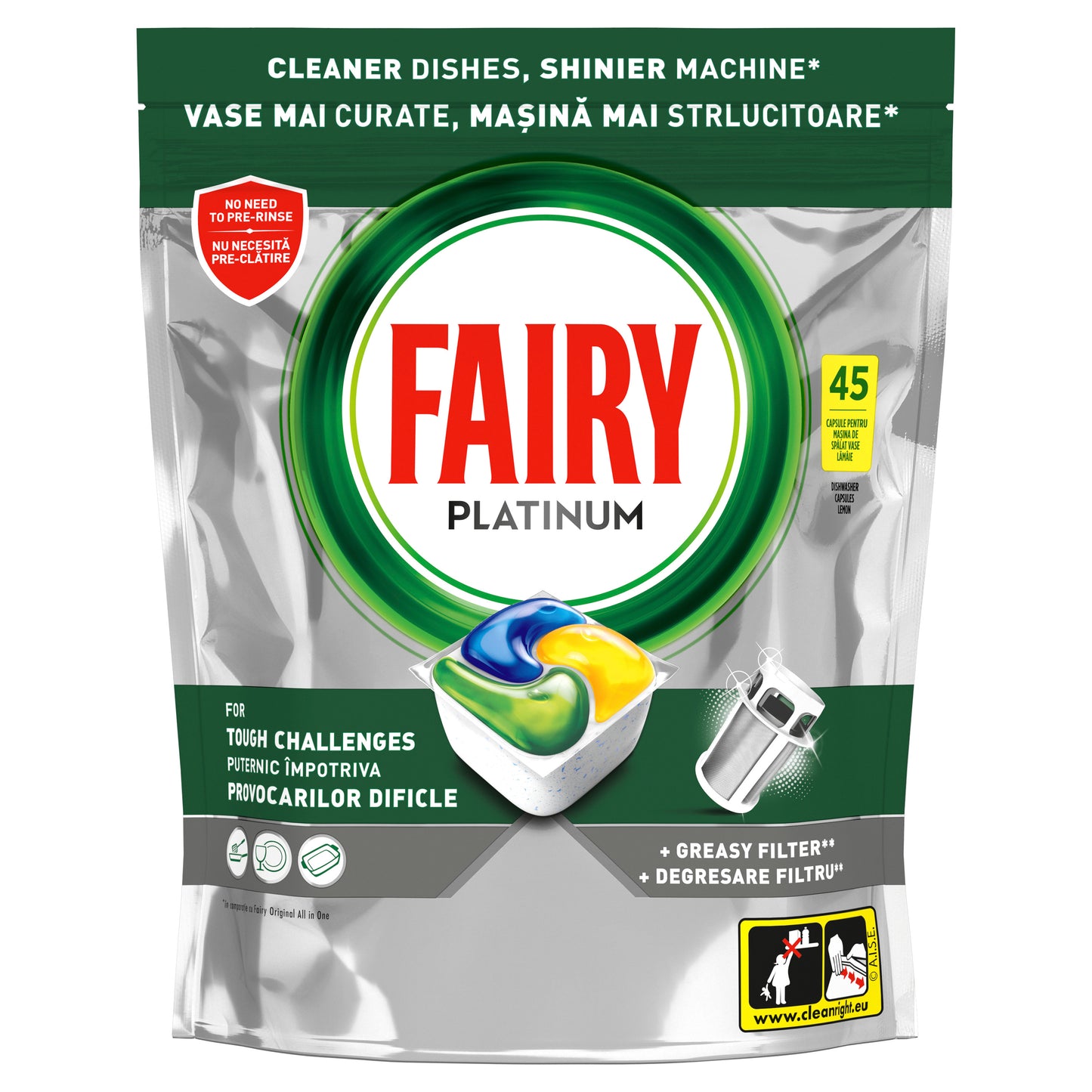 Fairy Tablete Platinum, 45 bucăți – pentru mașina de spălat vase