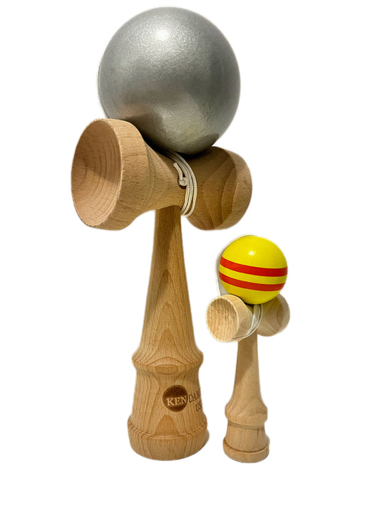 Kendama Gigant Argintie + Mini Kendama Galbena