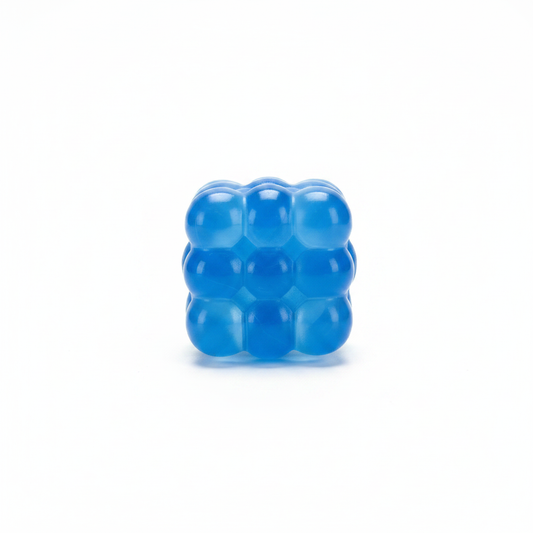 Cub squishy albastru translucid cu textură bumpy
