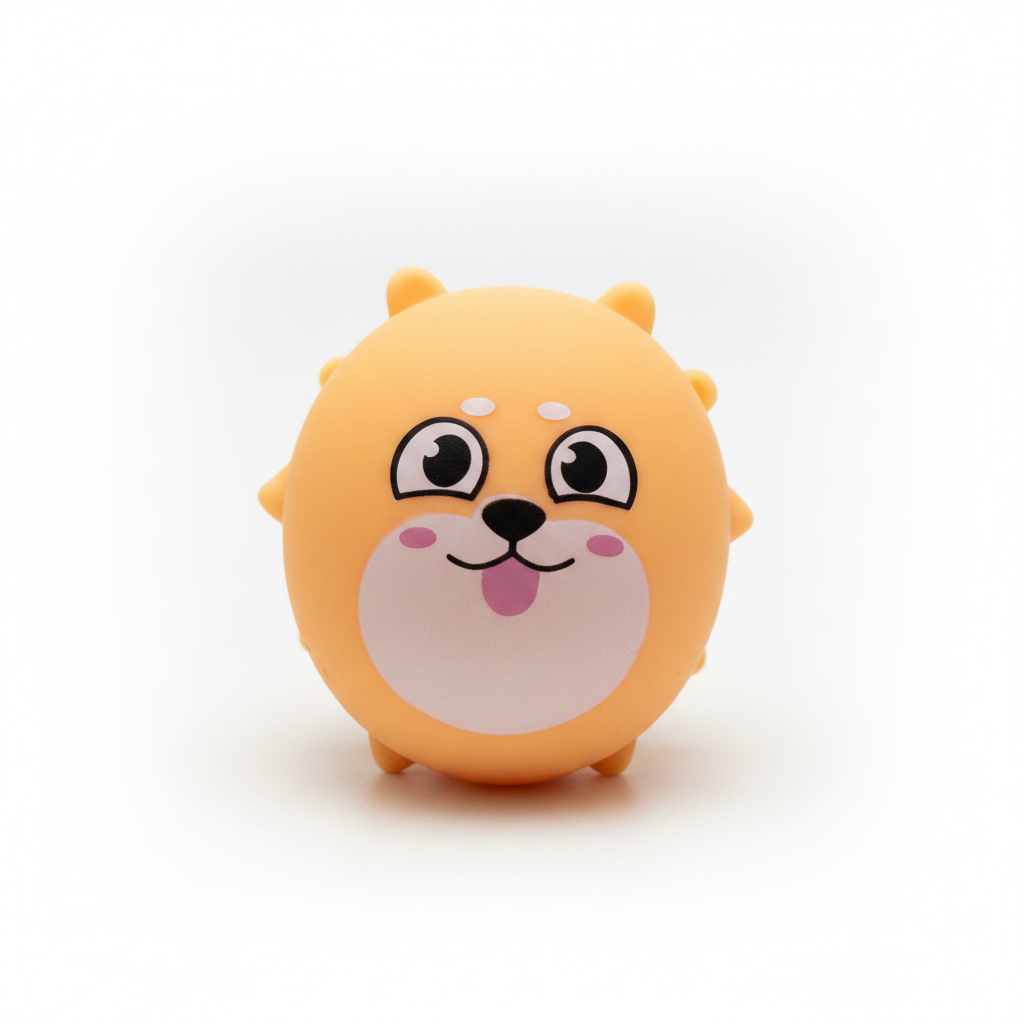 Jucărie squishy câine portocaliu kawaii cu ochi mari și limbă scoasă