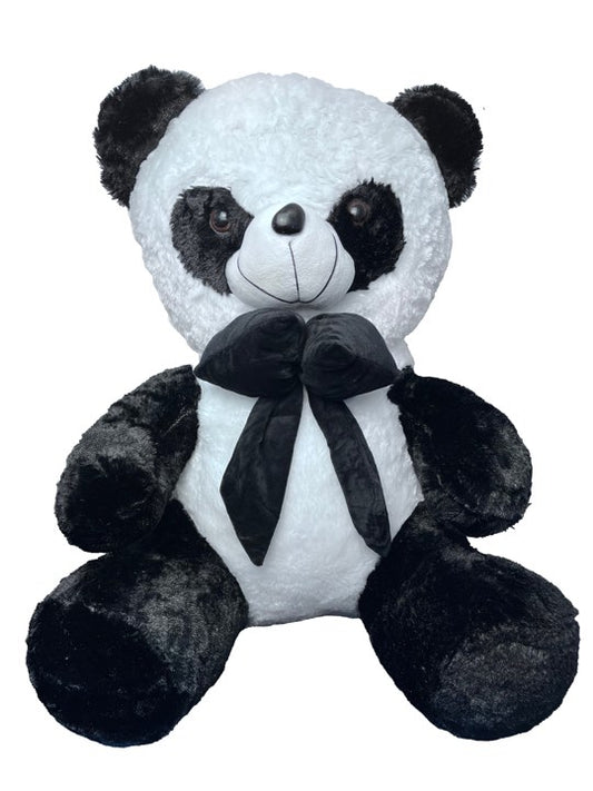 Ursulet Panda cu fundita, negru/alb, 70cm